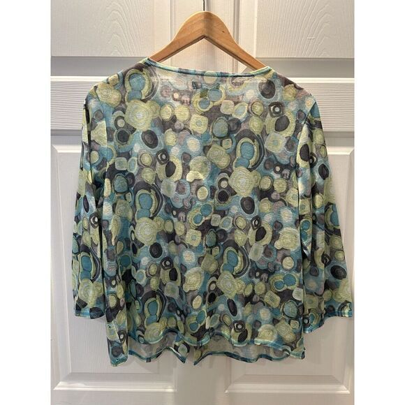 ABBIE MAGS Women’s Twin Set Cardigan & Tank Geometric Green Blue Gray Large - Picture 6 of 12